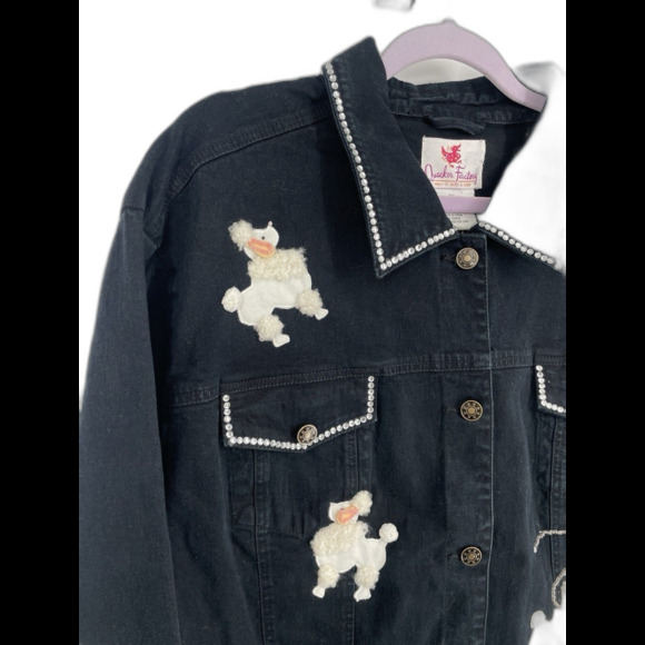 Quacker Factory Denim Jacket 3X Embroidered Poodle Rhinestones Bling Craft Art - Picture 5 of 7